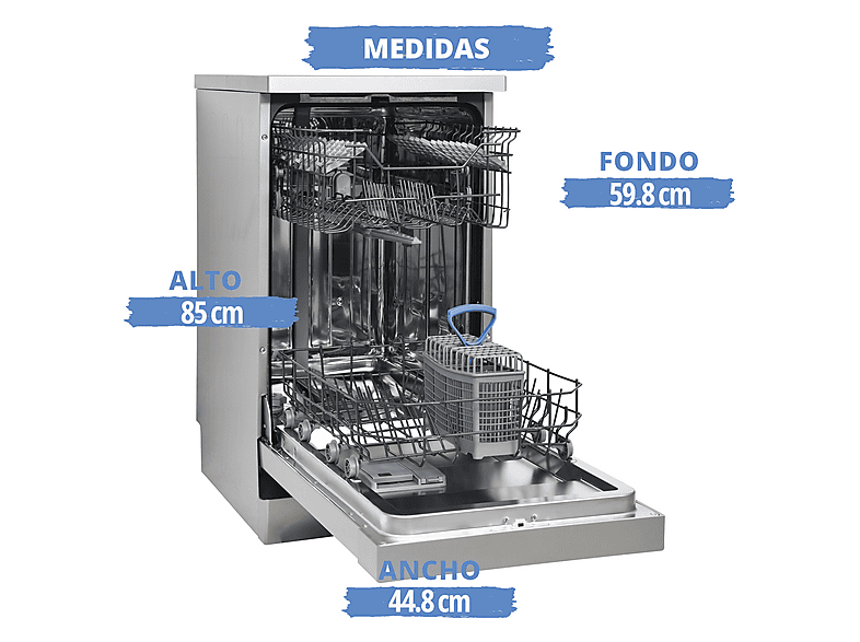Lavavajillas libre instalación 45 cm - SAUBER SERIE 1-DW453X V, 4 programas, 44,8 cm, Inox — foto 4
