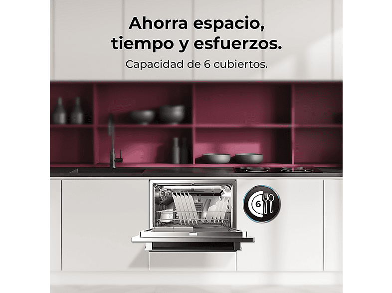 Lavavajillas compacto - CECOTEC Bolero Aguazero 2400 Black Glass D, 6 servicios, 5 programas, 55 cm, Negro — foto 2