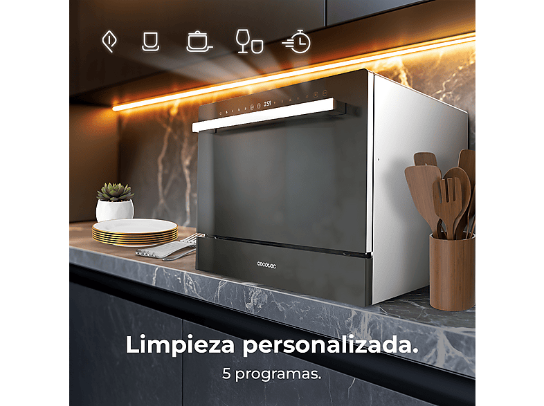Lavavajillas compacto - CECOTEC Bolero Aguazero 2400 Black Glass D, 6 servicios, 5 programas, 55 cm, Negro — foto 5