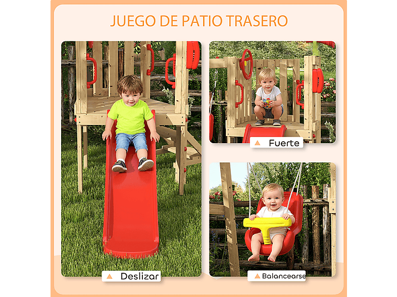 Columpio Tobogán Infantil - OUTSUNNY 344-070V01RD, a partir de 18 mes(es), Rojo — foto 6