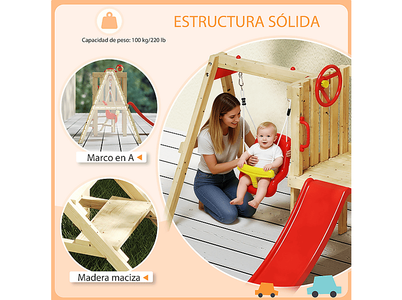 Columpio Tobogán Infantil - OUTSUNNY 344-070V01RD, a partir de 18 mes(es), Rojo — foto 7