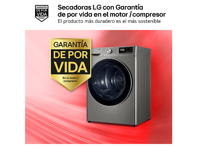 Secadora bomba de calor - LG RH90V9PV2N, Independiente, 9kg, 14 programas, Acero Inoxidable — foto 2
