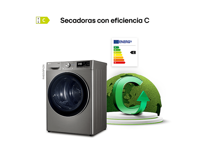 Secadora bomba de calor - LG RH90V9PV2N, Independiente, 9kg, 14 programas, Acero Inoxidable — foto 3