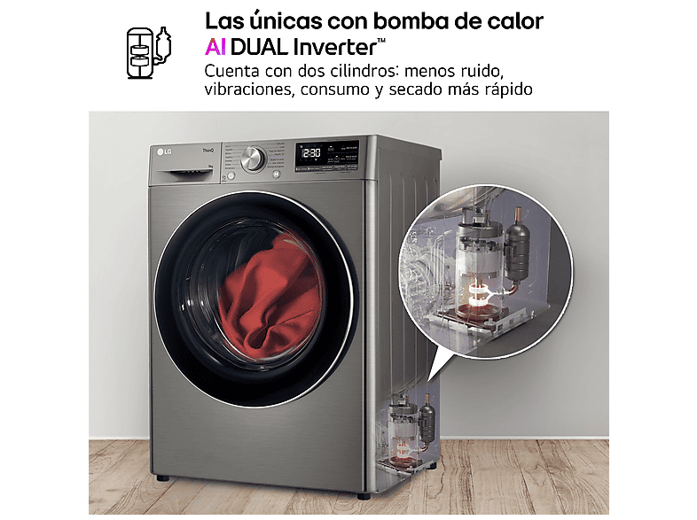 Secadora bomba de calor - LG RH90V9PV2N, Independiente, 9kg, 14 programas, Acero Inoxidable — foto 4