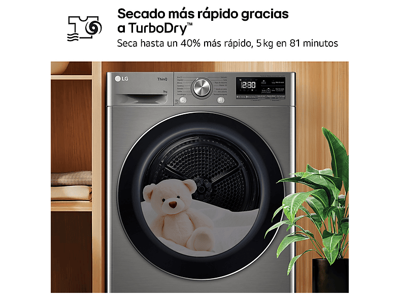 Secadora bomba de calor - LG RH90V9PV2N, Independiente, 9kg, 14 programas, Acero Inoxidable — foto 6