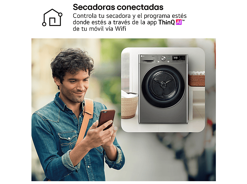 Secadora bomba de calor - LG RH90V9PV2N, Independiente, 9kg, 14 programas, Acero Inoxidable — foto 9