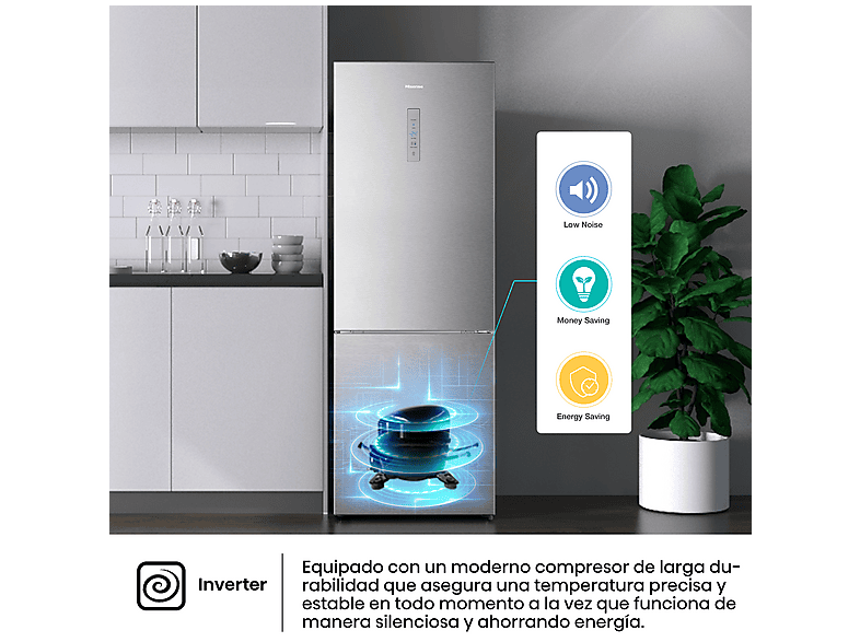 Frigorífico combi - Hisense RB645N4BID, Total No Frost, 200 cm, Ancho 70 cm, 495 l, Inverter, Multi Air Flow, Inox — foto 13