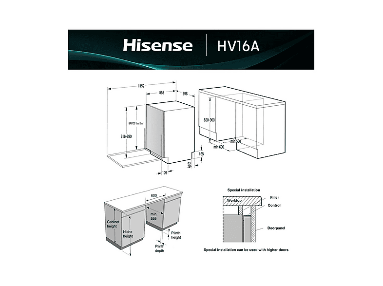 Lavavajillas integrable 60 cm - HISENSE 746058, 16 servicios, 8 programas, 59,8 cm, No aplicable — foto 3