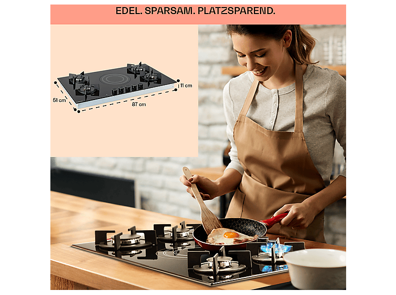 Placa de gas - KLARSTEIN MultiChef, 5 zonas, 87 cm, Negro — foto 6
