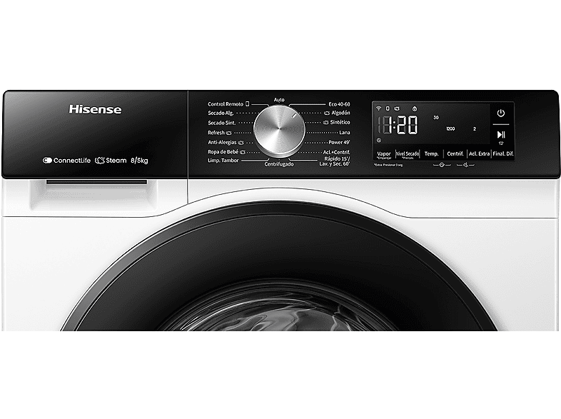 Lavadora secadora - Hisense WD3S8043BW3, 8 kg/5 kg, 1400 rpm, 16 programas. Clase A-30%, WiFi, Blanco — foto 11