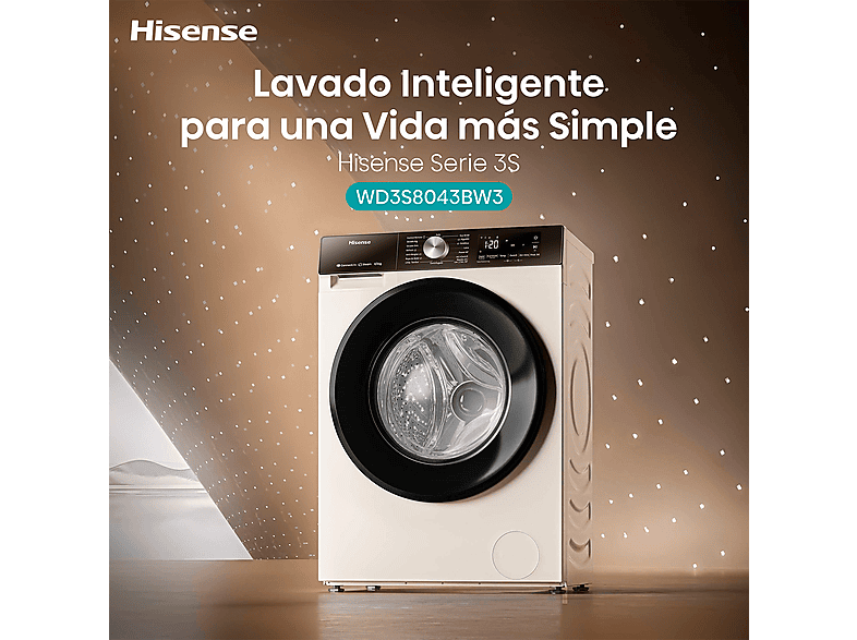 Lavadora secadora - Hisense WD3S8043BW3, 8 kg/5 kg, 1400 rpm, 16 programas. Clase A-30%, WiFi, Blanco — foto 13