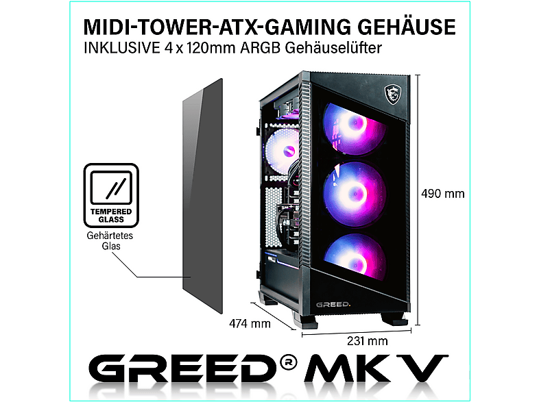 PC Gaming - GREED MK5 INTEL, Intel Core i7 12700F, 32 GB RAM, 1 TB SSD, GeForce RTX™ 5070, Windows 11 Pro, Negro — foto 2