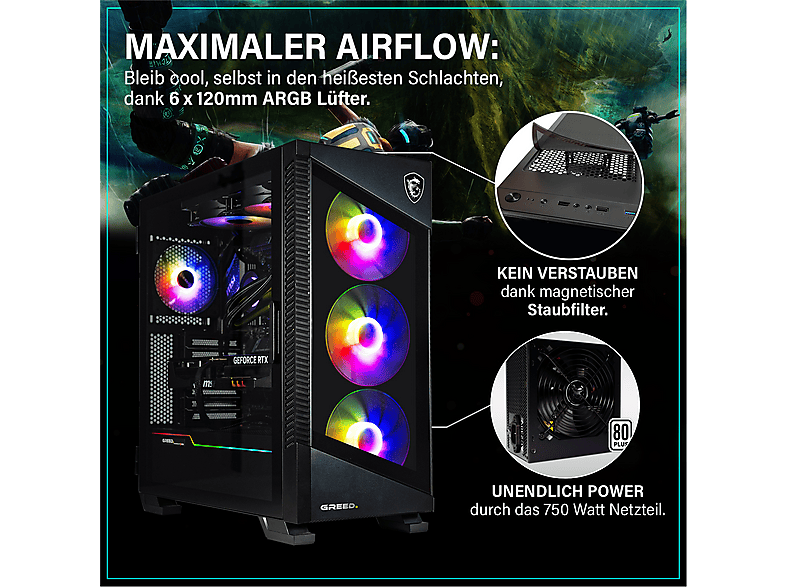 PC Gaming - GREED MK5 INTEL, Intel Core i7 12700F, 32 GB RAM, 1 TB SSD, GeForce RTX™ 5070, Windows 11 Pro, Negro — foto 4