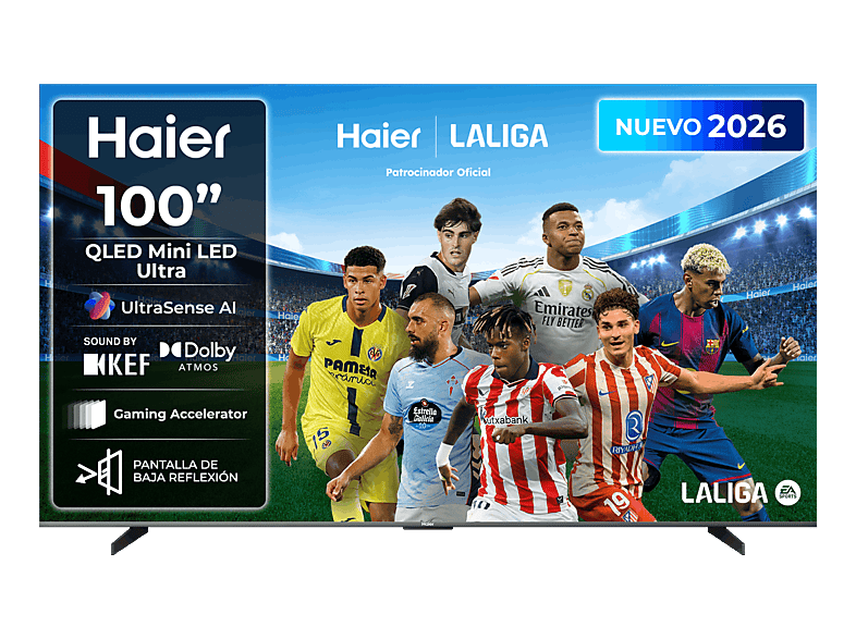TV Mini-LED 100" - Haier S90 Series H100S90FUX, 4K, Google TV, Dolby Atmos, Sonido KEF, Gaming 144Hz, Negro