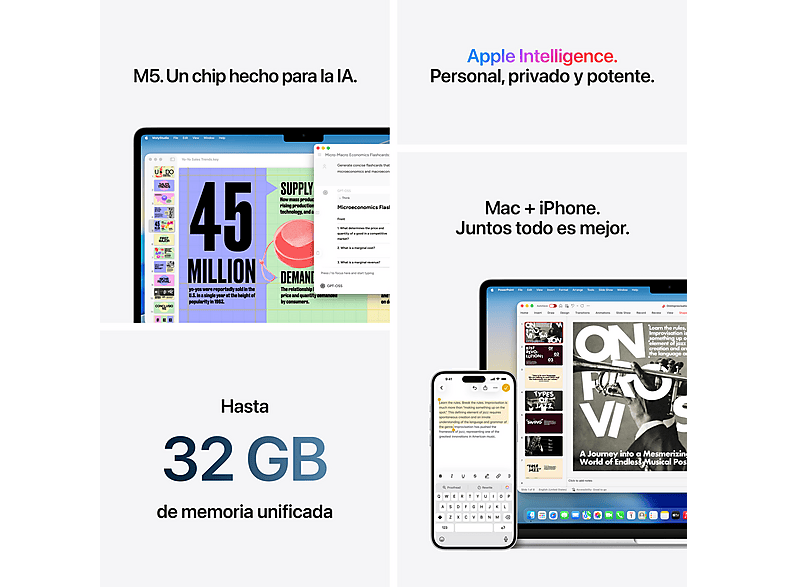 Apple MacBook Air (2026) 15.3" Retina, Chip M5 Apple, CPU de 10 núcleos, GPU de 10 núcleos, 16GB RAM, 1TB SSD, Plata, Sin cargador — foto 7