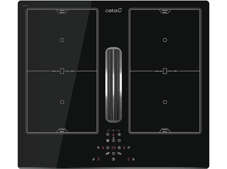 Placa de inducción - CATA AS 600, 3 zonas, 60 cm, Negro