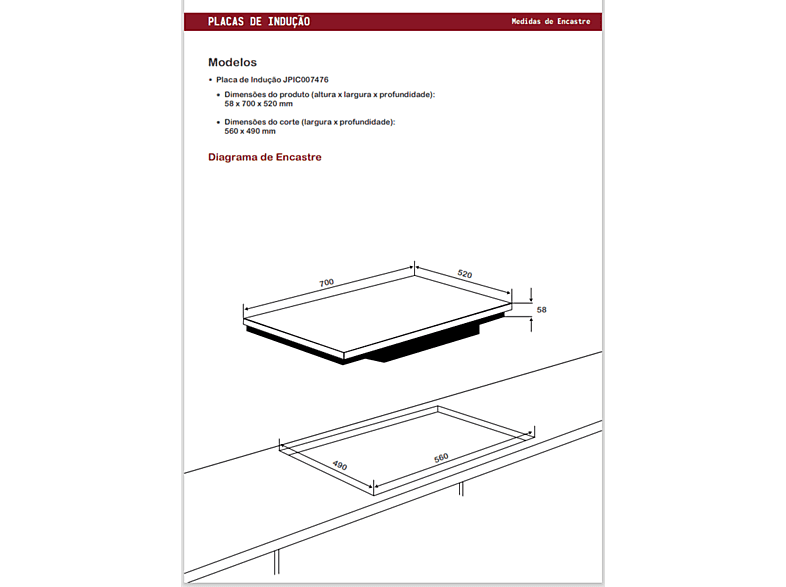 Placa de inducción - JOCEL 5601774007476, 4 zonas, 70 cm, Negro — foto 2