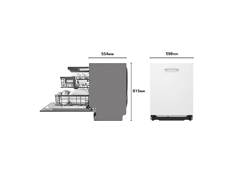 Lavavajillas integrable - LG DB476TXS, 14 servicios, 10 programas, 60 cm, TrueSteam™, Tercera bandeja, Sin panelar — foto 3