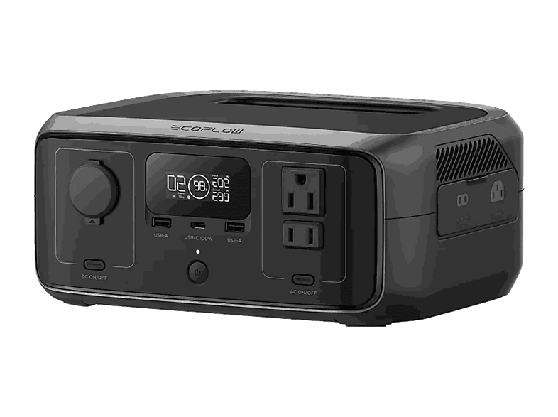 Estación de energía - EcoFlow River 3, 300 W, 245 Wh, IP54, 1x USB-C, 2x USB-A, 1x CA, 1x CC, Negro