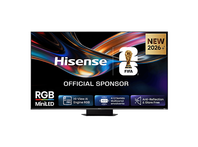 TV RGB Mini LED 85" - Hisense 85UR9S, UHD 4K, Quad Core / MT9655, Hi-View AI Engine RGB, Tuned by Devialet, Anti Reflejo, Negro