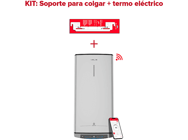 Termo Eléctrico  - VELIS TECH DRY WIFI 100 ES EU + INSTAFIX ARISTON, 100 l, Gris