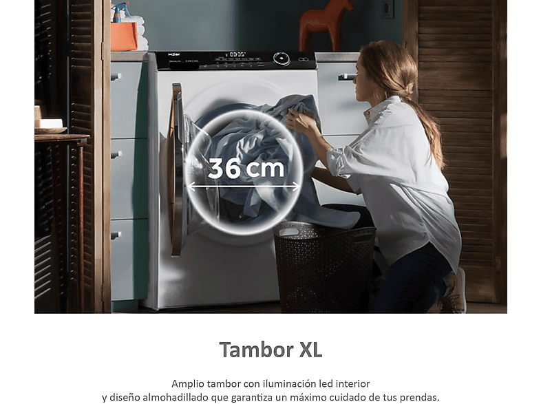 Secadora bomba de calor  - Haier I-Pro Series 7 HD90-A3979-S, 9kg, 14 programas, Tambor XL con LED, Antiarrugas, Blanco — foto 4