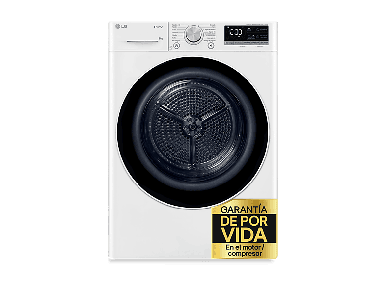 Secadora bomba de calor -  LG RH80V9AV4N, 8 kg, 14 programas, Dual Inverter Compressor™, Eco Hybrid™, Display Gran LED, Blanco — foto 1
