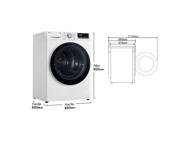Secadora bomba de calor -  LG RH80V9AV4N, 8 kg, 14 programas, Dual Inverter Compressor™, Eco Hybrid™, Display Gran LED, Blanco — foto 3