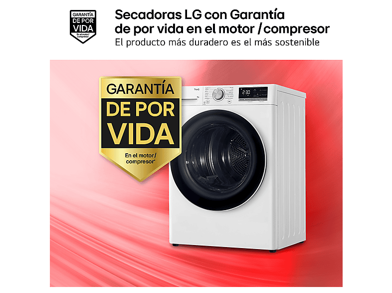 Secadora bomba de calor -  LG RH80V9AV4N, 8 kg, 14 programas, Dual Inverter Compressor™, Eco Hybrid™, Display Gran LED, Blanco — foto 4