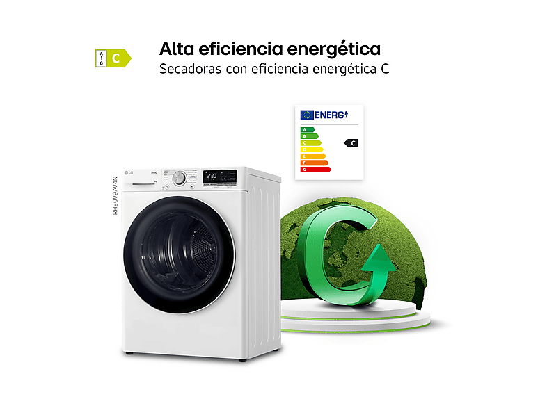Secadora bomba de calor -  LG RH80V9AV4N, 8 kg, 14 programas, Dual Inverter Compressor™, Eco Hybrid™, Display Gran LED, Blanco — foto 5