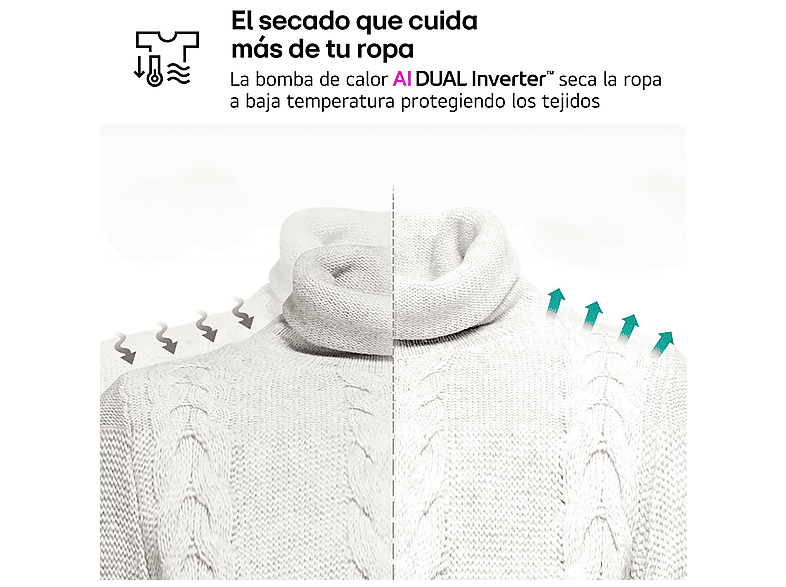 Secadora bomba de calor -  LG RH80V9AV4N, 8 kg, 14 programas, Dual Inverter Compressor™, Eco Hybrid™, Display Gran LED, Blanco — foto 7