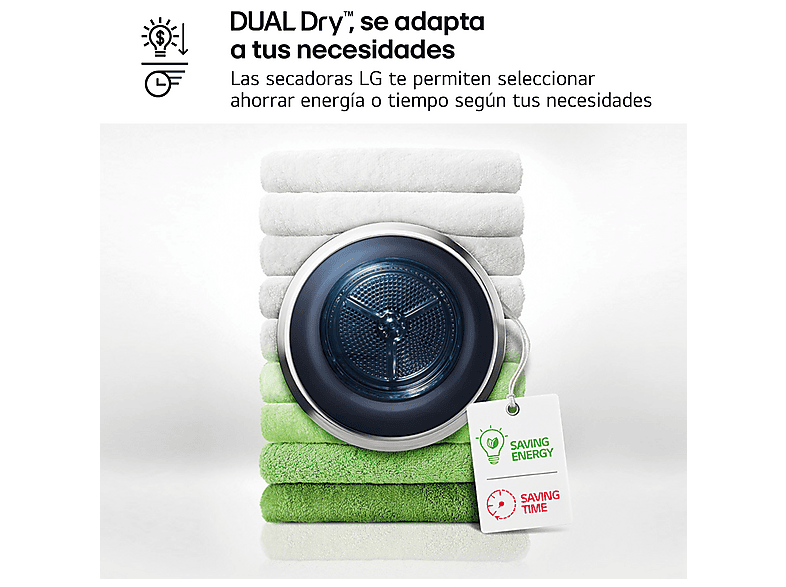Secadora bomba de calor -  LG RH80V9AV4N, 8 kg, 14 programas, Dual Inverter Compressor™, Eco Hybrid™, Display Gran LED, Blanco — foto 9