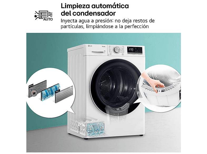 Secadora bomba de calor -  LG RH80V9AV4N, 8 kg, 14 programas, Dual Inverter Compressor™, Eco Hybrid™, Display Gran LED, Blanco — foto 10