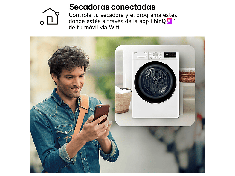 Secadora bomba de calor -  LG RH80V9AV4N, 8 kg, 14 programas, Dual Inverter Compressor™, Eco Hybrid™, Display Gran LED, Blanco — foto 11
