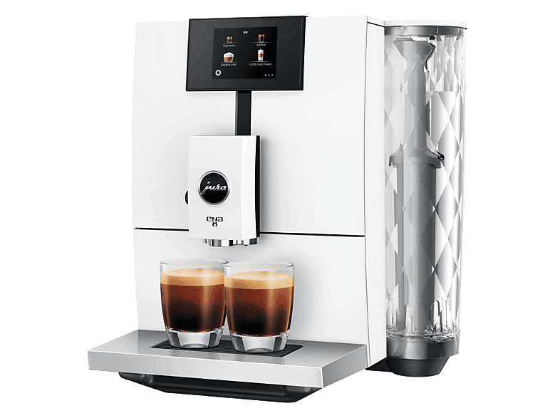 Cafetera superautomática - Jura Ena 8 Full Nordic EC, 15 bar, 1450W, 2 tazas, Espuma fina, Café en grano, WiFi, Blanco