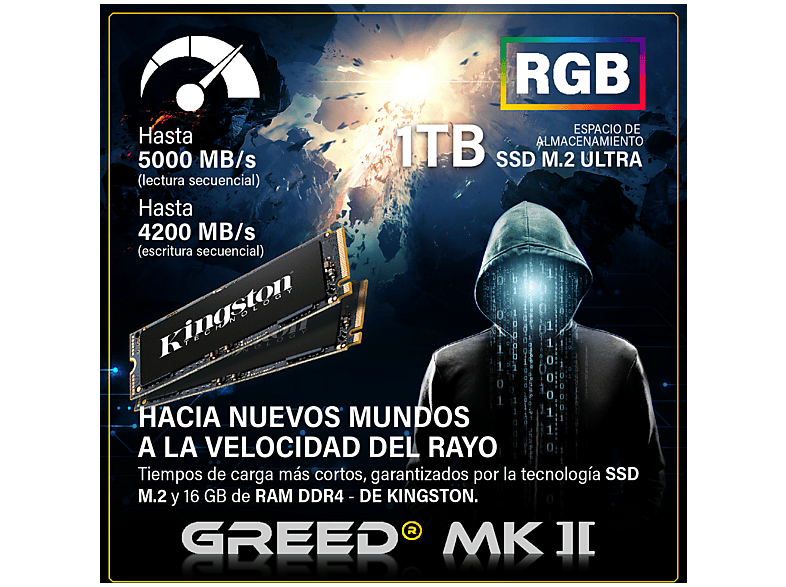 PC Gaming - GREED MK2 AMD | Gaming Ordenador / Computer, AMD Ryzen, 16 GB RAM, 1000 GB SSD, GeForce RTX™ 5060 Ti, Windows 11 Pro, Negro — foto 5