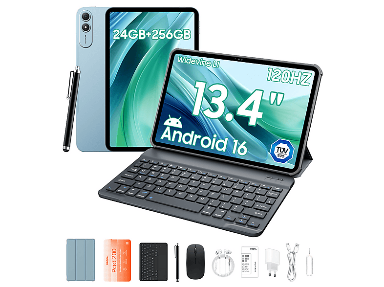 OSCAL PAD 200 con Teclado (QWERTY), 256 GB, Azul, 13,4 " Full-HD+, 6 GB RAM, UMS9230S(T7280), Tablet Android