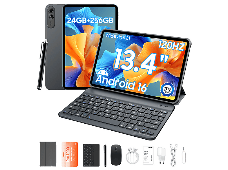OSCAL PAD 200 con Teclado (QWERTY), 256 GB, Gris, 13,4 " Full-HD+, 6 GB RAM, UMS9230S(T7280), Tablet Android