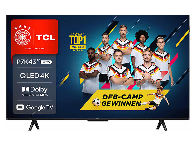 TV QLED 43" - TCL 43P7K/QLED, UHD 4K, AiPQ Processor, Smart TV, DVB-T2 (H.265), Negro