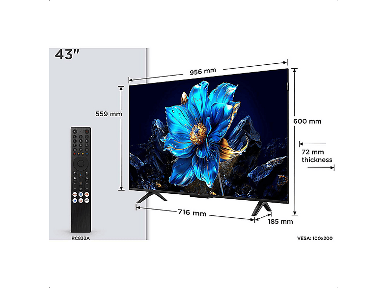 TV QLED 43" - TCL 43P7K/QLED, UHD 4K, AiPQ Processor, Smart TV, DVB-T2 (H.265), Negro — foto 7