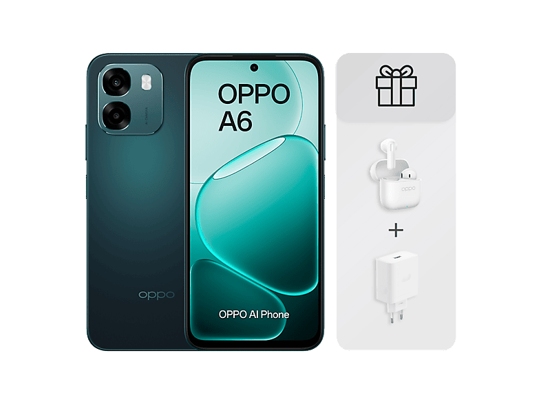 Móvil - OPPO Bundle A6 4G, Sapphire Black, 256 GB, 6 GB RAM, 6.75" LCD, Qualcomm Snapdragon®685 (6nm), 6.500mAh, Incluye Cargador 45W y Auriculares