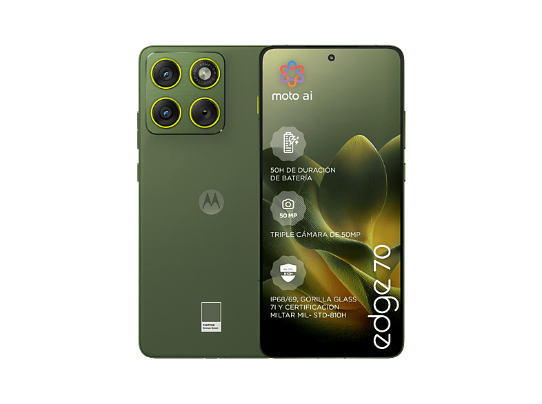 Móvil - Motorola edge 70, Bronze Green, 512 GB, 12 GB RAM, 6.67 " Super HD pOLED AMOLED, Snapdragon® 7 Gen 4, 5200 mAh