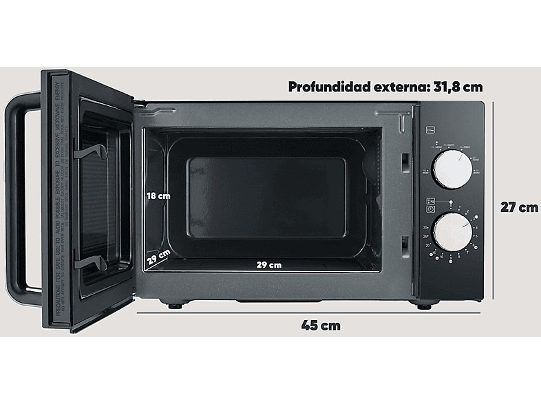Microondas con base de vidrio - SEVERIN MW 7761, 800 W, 6 potencia, 20 l, Negro — foto 4