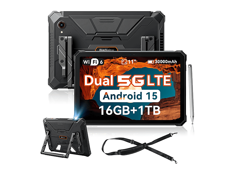 BLACKVIEW Active 12 PRO 5G Con Correa Para Hombro, 1 TB, Negro, 11 " Full-HD+, 16 GB RAM, MediaTek Dimensity 7300 (Ocho núcleos), Tablet Android