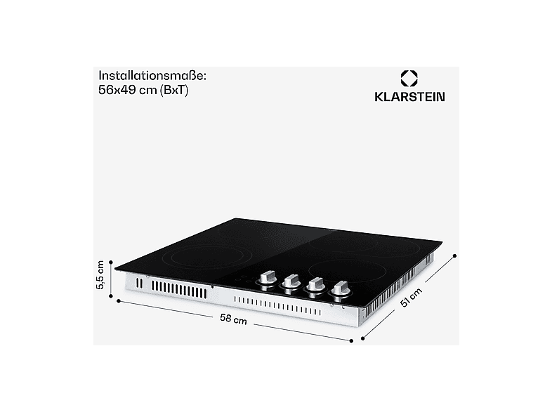 Placa de vitrocerámica - KLARSTEIN EasyCook, 4 zonas, 59 cm, Negro — foto 6