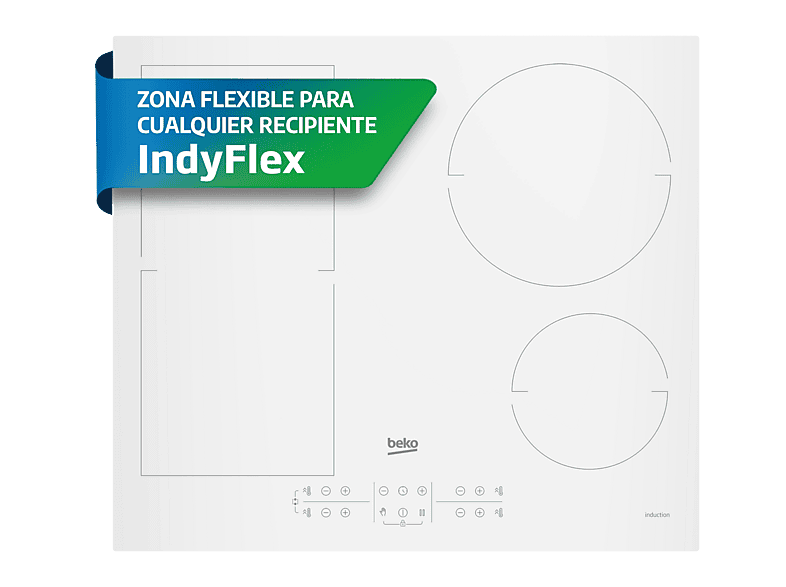 Placa inducción- Beko HII64200FMTW, 4 zonas + 1 FlexiZone, IndyFlex, Función Booster, Blanco — foto 8