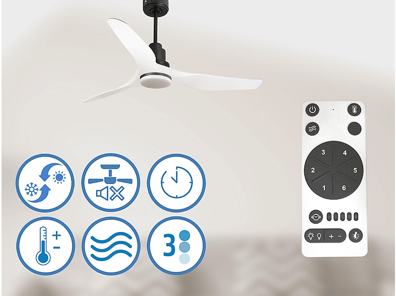 Ventilador de techo - PURLINE ThassosD127C04LED64623, 18 W, 6 velocidades, Negro — foto 3