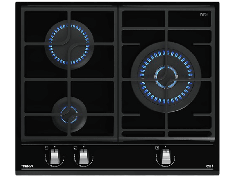 Placa de gas - Teka GZC 63310 XBB, 3 zonas, Gas butano, ExactFlame, 60 cm, Negro