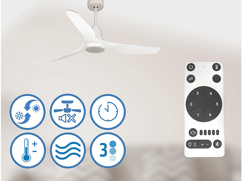 Ventilador de techo - PURLINE ThassosD127C04LED64453, 18 W, 6 velocidades, Blanco — foto 4