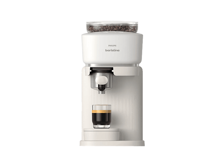 Cafetera express - Philips Baristina BAR300/00, Molinillo cerámico, 16 bares, Café en grano, 4 programas, 1550 W, 1,2L, 30s, IA, 72 dB, 3 años, Blanco